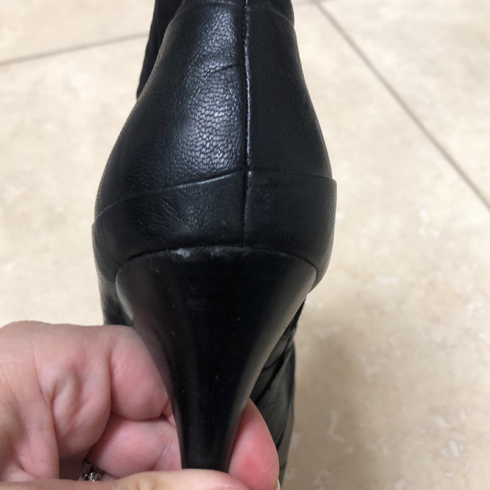 Gunmetal black draped leather open toe booties! - Picture 9 of 15